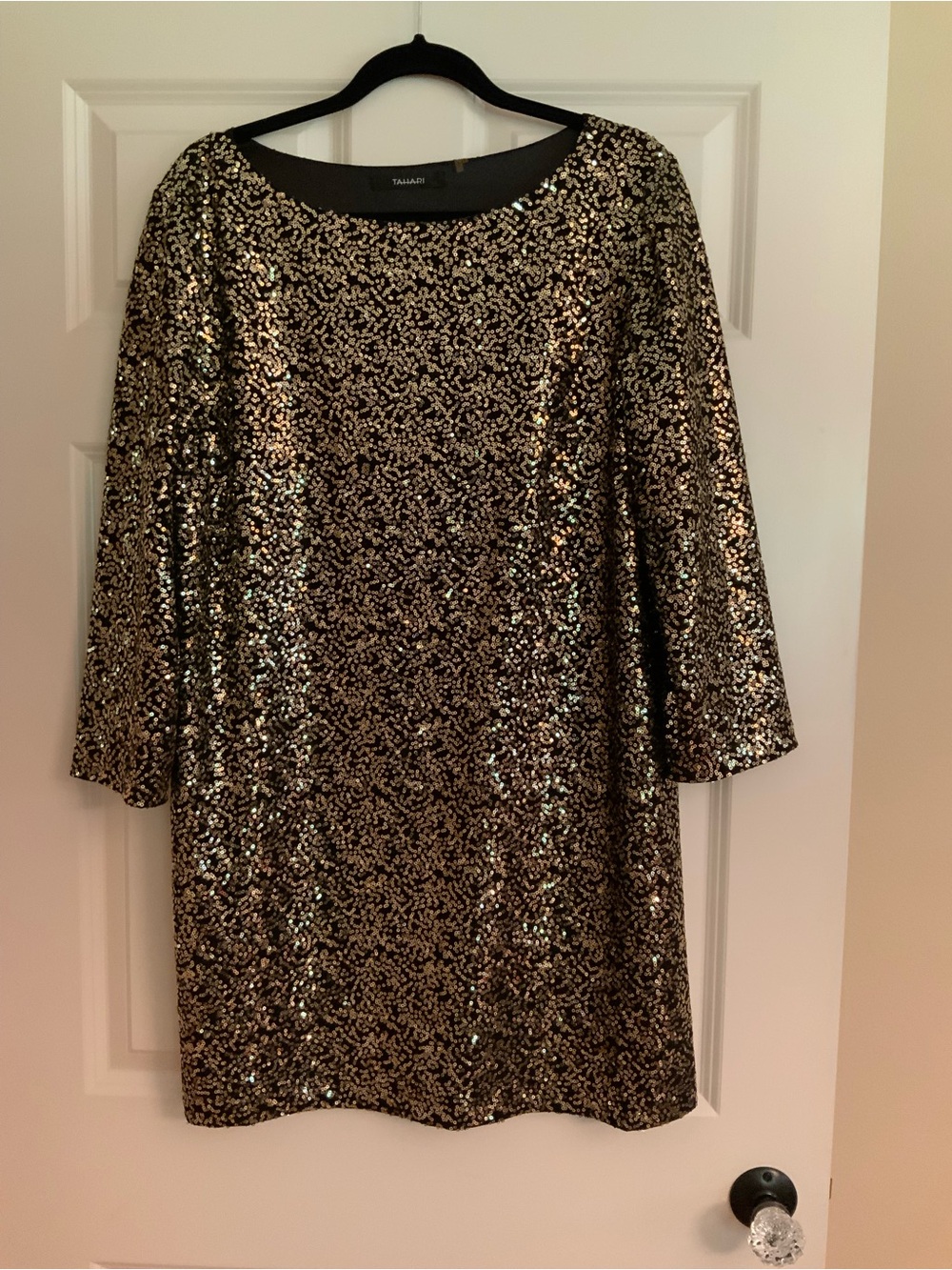 Tahari Black & Gold Sequin Dress - Size Large